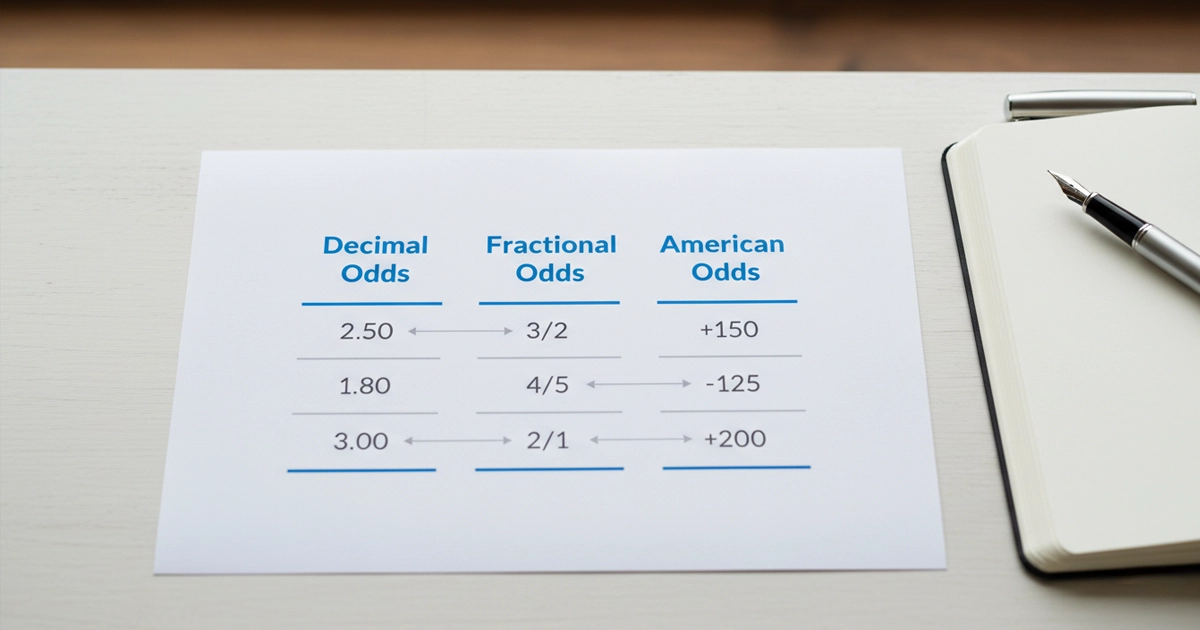 Tabla comparativa mostrando equivalencias entre cuotas decimales, fraccionarias y americanas