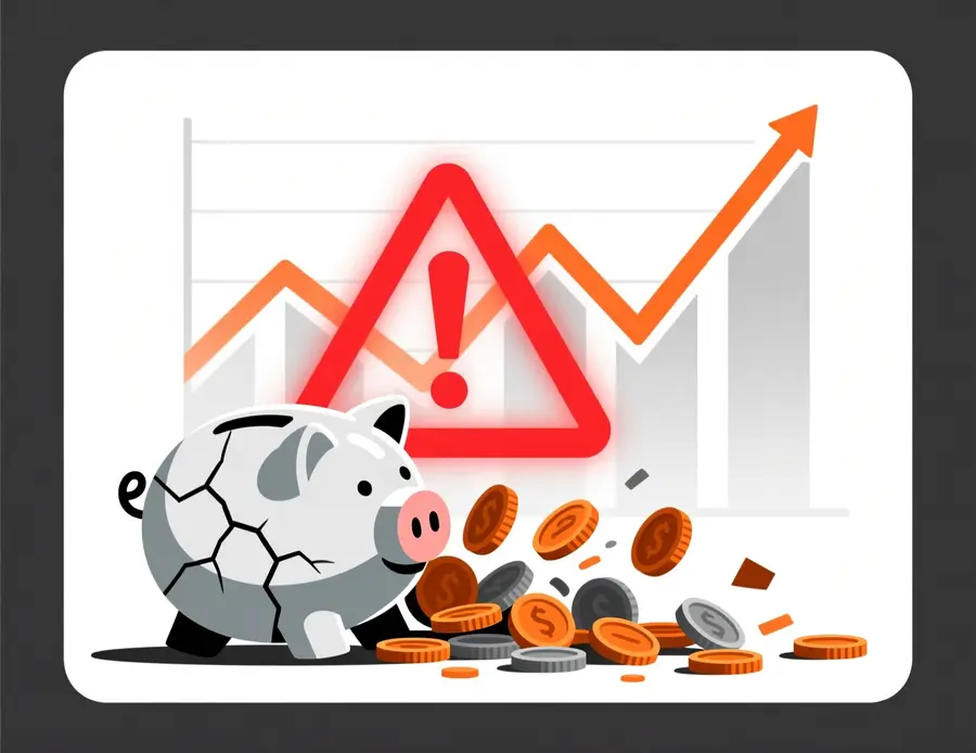 Ilustración de advertencia sobre errores en gestión de bankroll con hucha rota y gráfico descendente