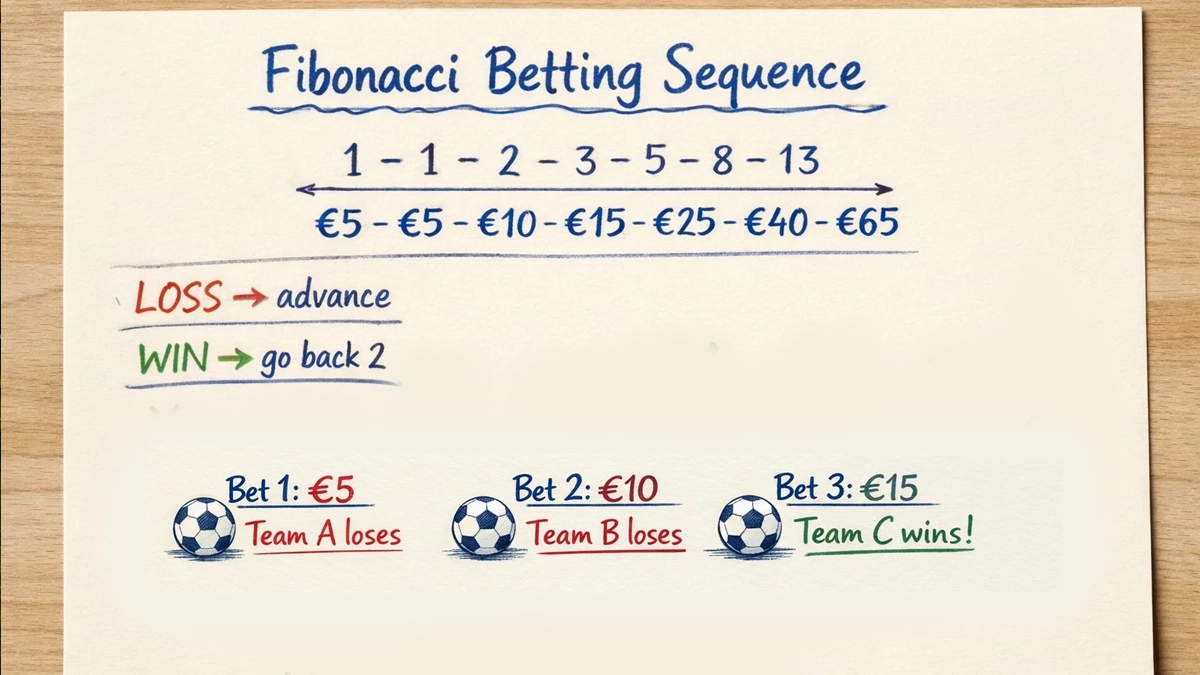 Diagrama visual de la secuencia Fibonacci aplicada a apuestas deportivas