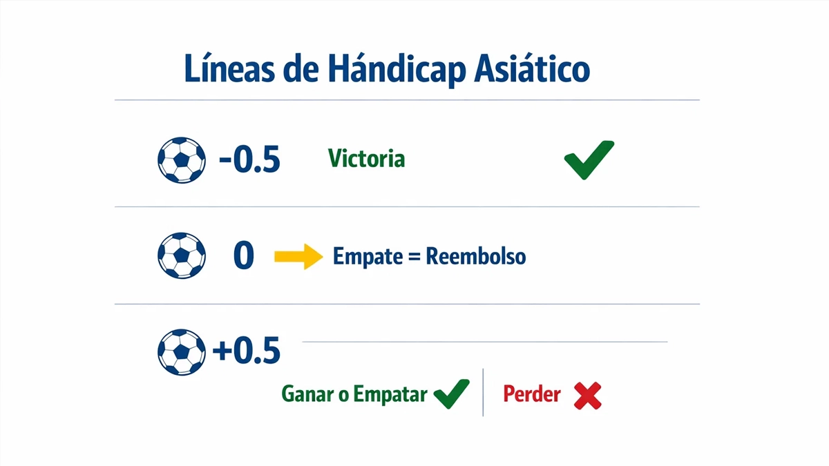 Diagrama explicativo mostrando diferentes líneas de hándicap asiático