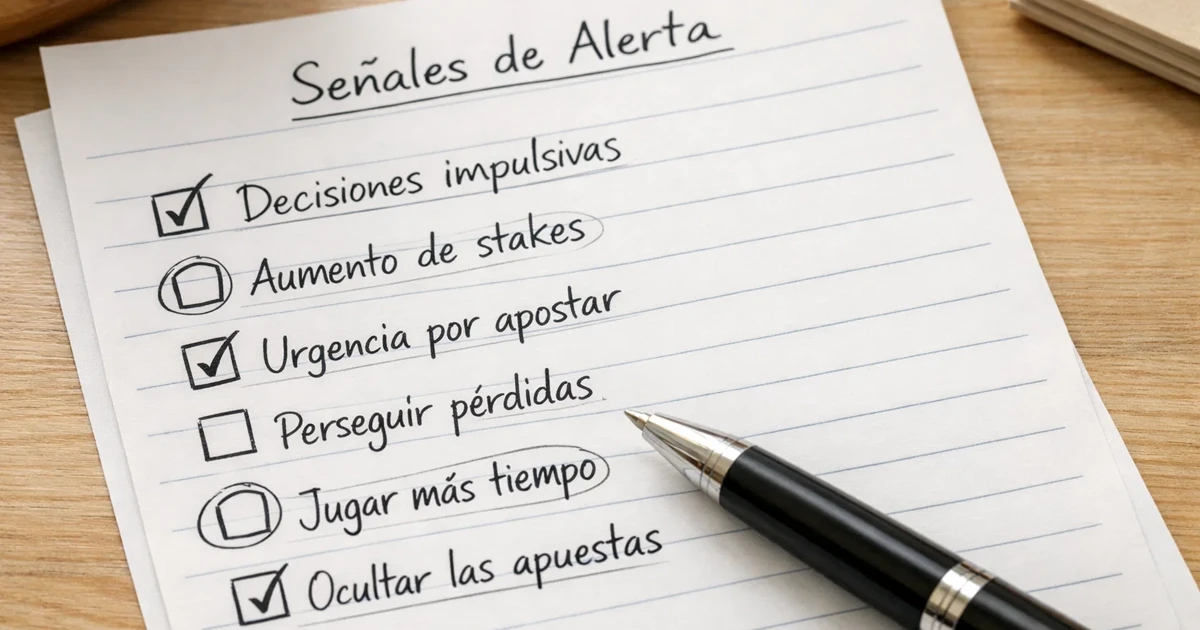 Lista de señales de alarma del tilt escrita a mano en un papel