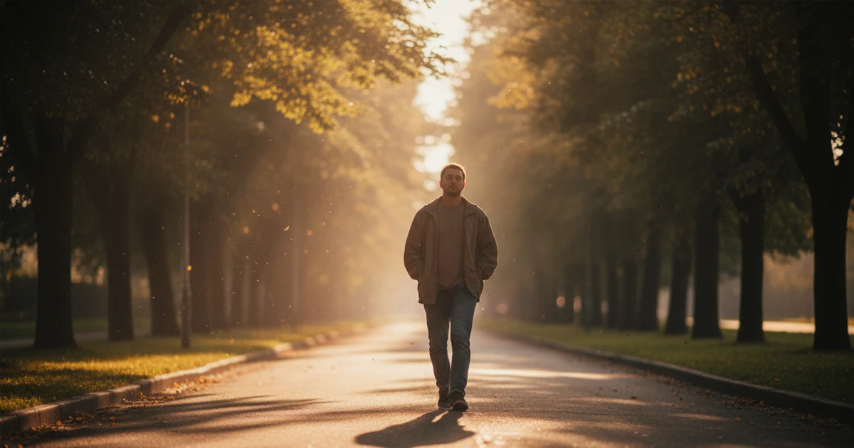 Persona saliendo a caminar al aire libre como técnica para romper el ciclo del tilt