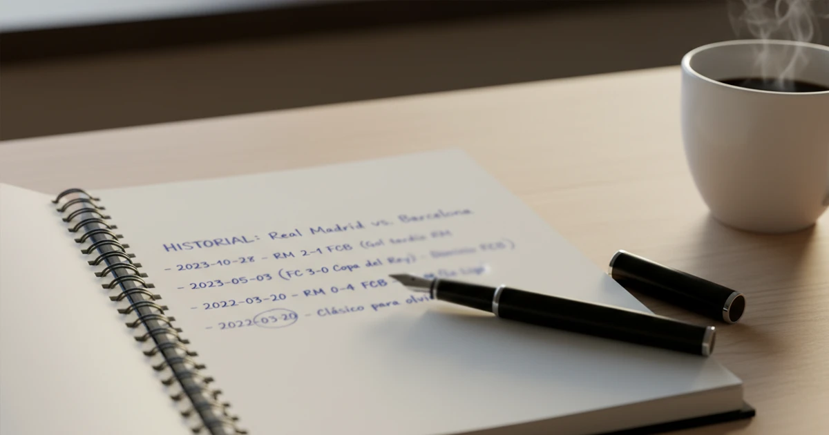 Cuaderno abierto con anotaciones sobre enfrentamientos directos entre equipos