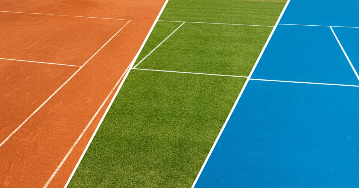 Tres tipos diferentes de pistas de tenis: tierra batida, hierba y cemento