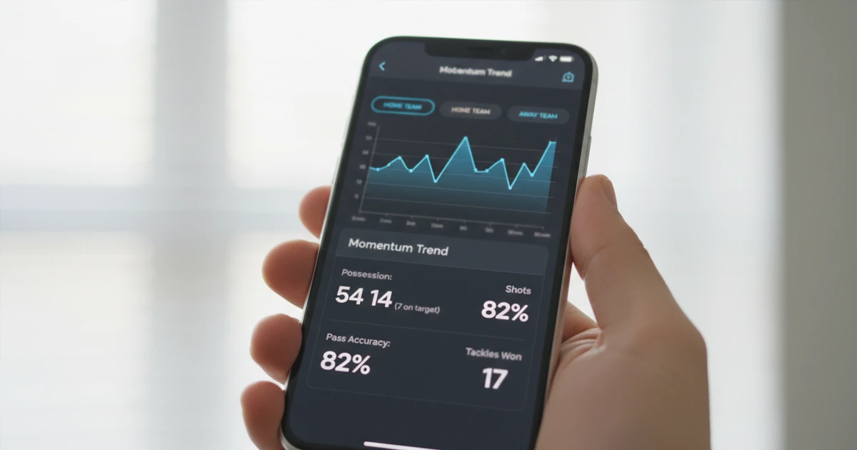 Pantalla de smartphone mostrando estad&iacute;sticas deportivas en tiempo real