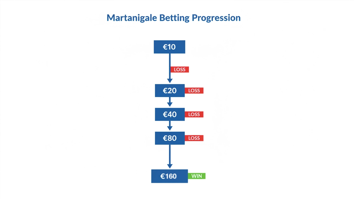 Diagrama mostrando la progresi&oacute;n de apuestas duplic&aacute;ndose tras cada p&eacute;rdida