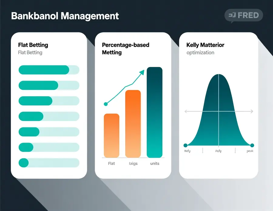 Comparativa visual de tres métodos de gestión de bankroll: flat betting, unidades proporcionales y criterio Kelly