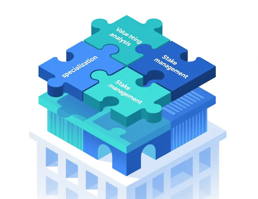Ilustración de construcción de sistema mostrando cinco piezas de puzzle interconectadas formando metodología completa de value betting
